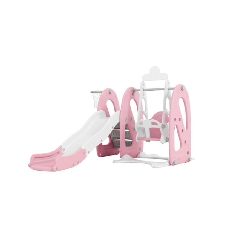 Дитяча гірка з гойдалками та баскетбольним кільцем inSPORTline Nebelino, рожевий